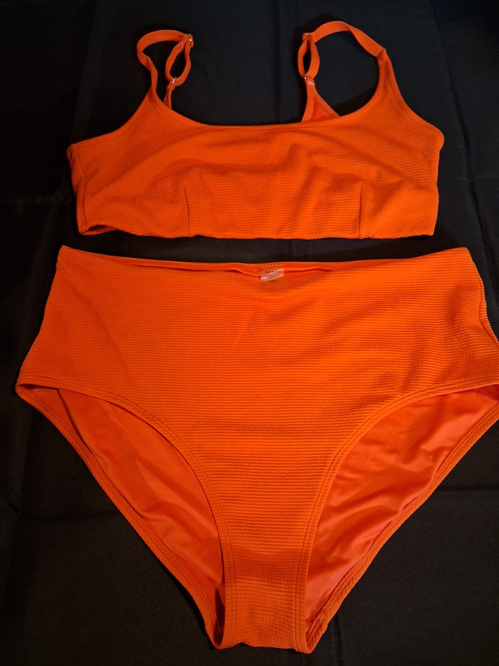 Women's Ribbed High-Waist Bikini Set in Bright Orange